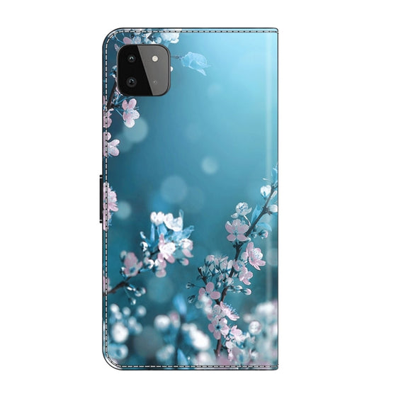 For Samsung Galaxy A22 5G Crystal 3D Shockproof Protective Leather Phone Case(Plum Flower)