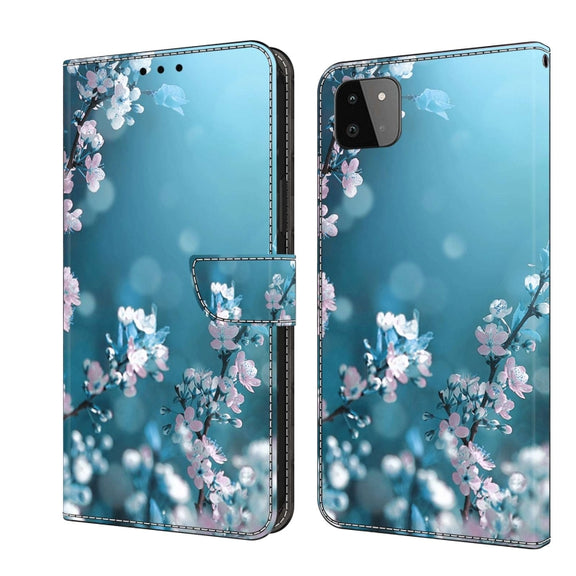 For Samsung Galaxy A22 5G Crystal 3D Shockproof Protective Leather Phone Case(Plum Flower)
