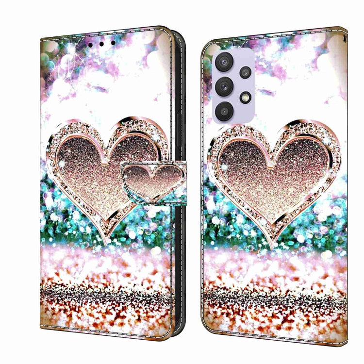 For Samsung Galaxy A32 5G Crystal 3D Shockproof Protective Leather Phone Case(Pink Diamond Heart)