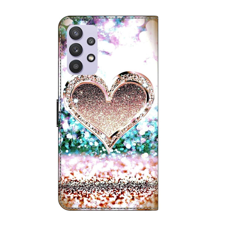 For Samsung Galaxy A32 5G Crystal 3D Shockproof Protective Leather Phone Case(Pink Diamond Heart)