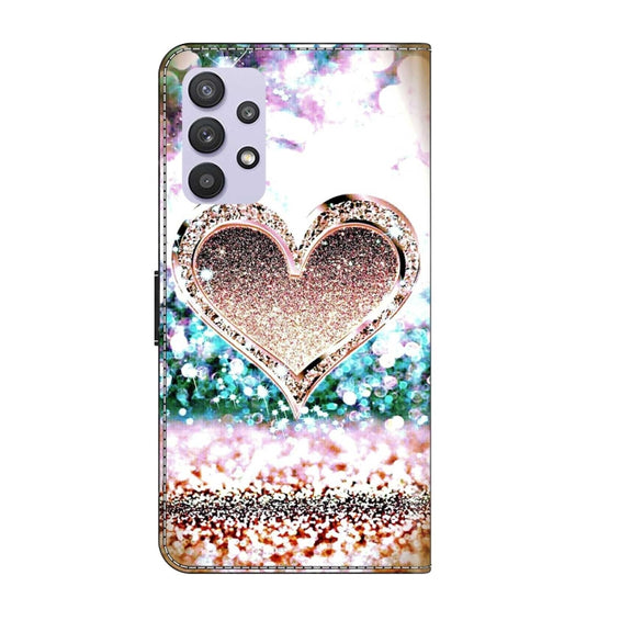 For Samsung Galaxy A32 5G Crystal 3D Shockproof Protective Leather Phone Case(Pink Diamond Heart)