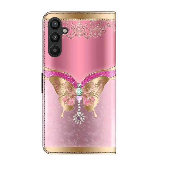 For Samsung Galaxy A34 5G Crystal 3D Shockproof Protective Leather Phone Case(Pink Bottom Butterfly)