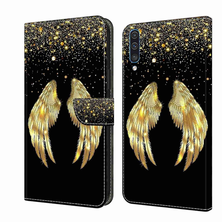 For Samsung Galaxy A50 Crystal 3D Shockproof Protective Leather Phone Case(Golden Wings)