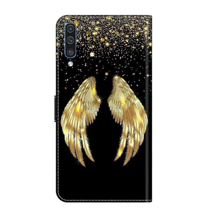 For Samsung Galaxy A50 Crystal 3D Shockproof Protective Leather Phone Case(Golden Wings)