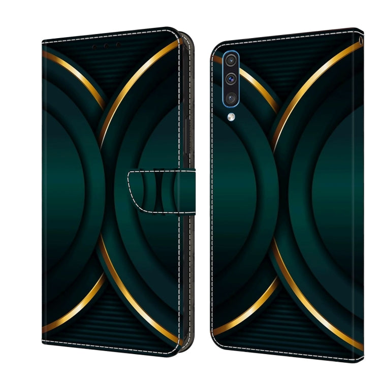 For Samsung Galaxy A50 Crystal 3D Shockproof Protective Leather Phone Case(Gold Outline)