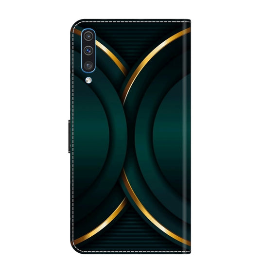 For Samsung Galaxy A50 Crystal 3D Shockproof Protective Leather Phone Case(Gold Outline)