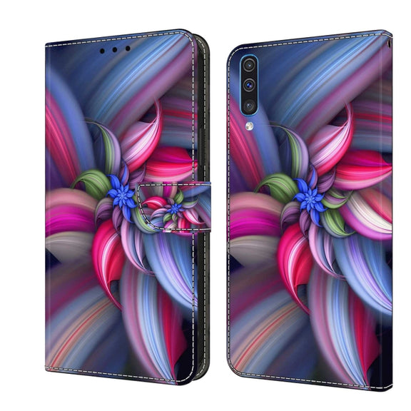 For Samsung Galaxy A50 Crystal 3D Shockproof Protective Leather Phone Case(Colorful Flower)