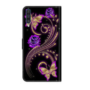 For Samsung Galaxy A50 Crystal 3D Shockproof Protective Leather Phone Case(Purple Flower Butterfly)