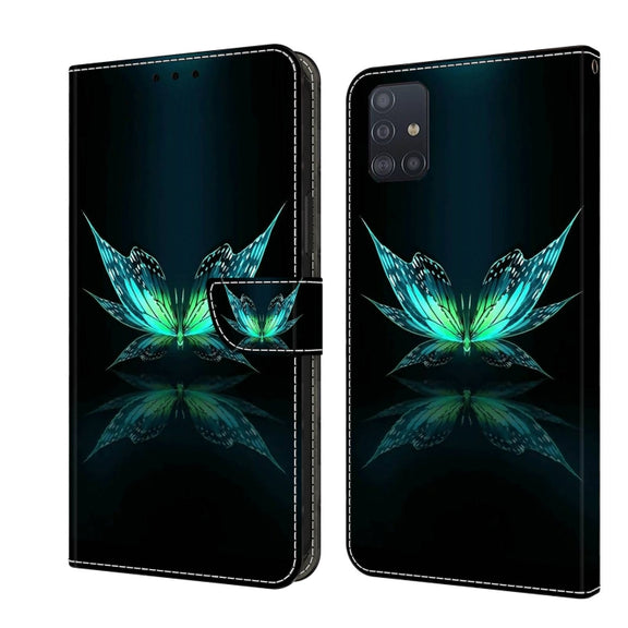 For Samsung Galaxy A51 4G Crystal 3D Shockproof Protective Leather Phone Case(Reflection Dutterfly)
