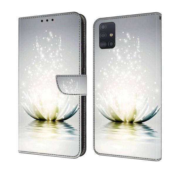 For Samsung Galaxy A51 4G Crystal 3D Shockproof Protective Leather Phone Case(Light Lotus)