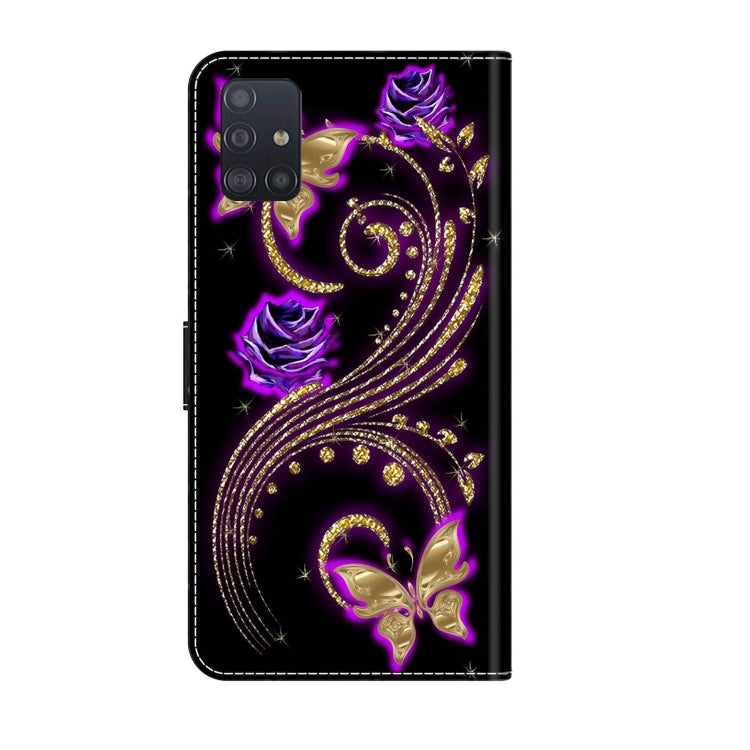 For Samsung Galaxy A51 4G Crystal 3D Shockproof Protective Leather Phone Case(Purple Flower Butterfly)