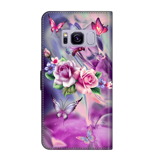 For Samsung Galaxy S8+ Crystal 3D Shockproof Protective Leather Phone Case(Butterfly)