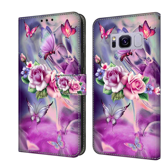 For Samsung Galaxy S8+ Crystal 3D Shockproof Protective Leather Phone Case(Butterfly)