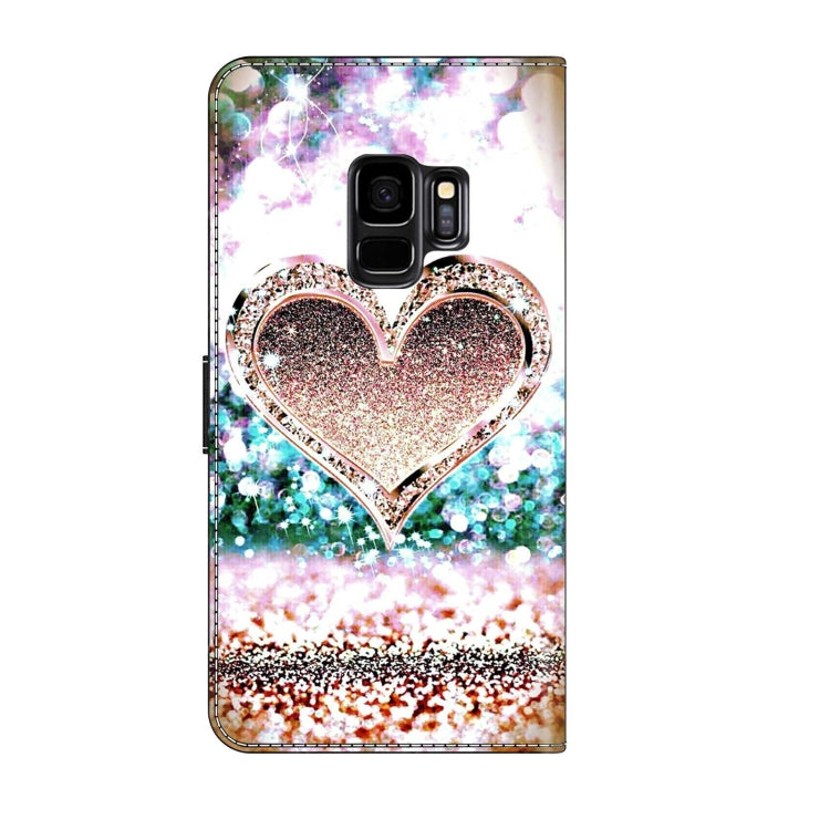 For Samsung Galaxy S9 Crystal 3D Shockproof Protective Leather Phone Case(Pink Diamond Heart)
