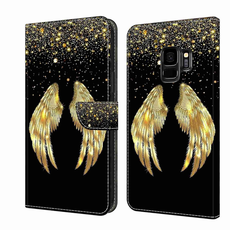 For Samsung Galaxy S9 Crystal 3D Shockproof Protective Leather Phone Case(Golden Wings)