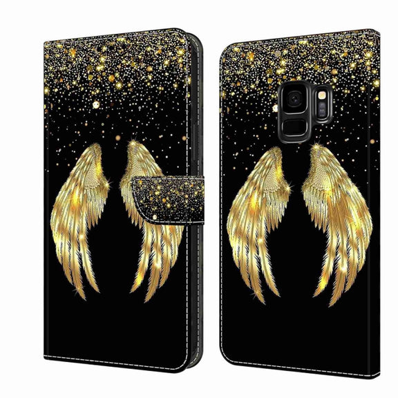 For Samsung Galaxy S9 Crystal 3D Shockproof Protective Leather Phone Case(Golden Wings)