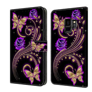 For Samsung Galaxy S9 Crystal 3D Shockproof Protective Leather Phone Case(Purple Flower Butterfly)
