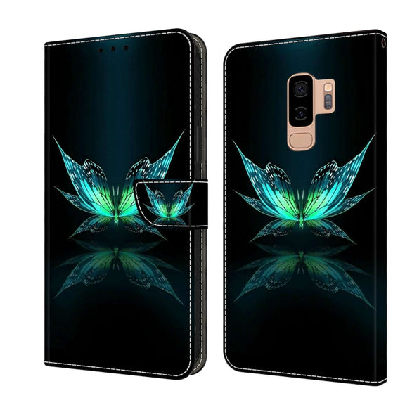 For Samsung Galaxy S9+ Crystal 3D Shockproof Protective Leather Phone Case(Reflection Dutterfly)