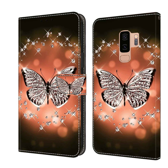 For Samsung Galaxy S9+ Crystal 3D Shockproof Protective Leather Phone Case(Crystal Butterfly)