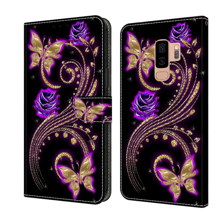 For Samsung Galaxy S9+ Crystal 3D Shockproof Protective Leather Phone Case(Purple Flower Butterfly)