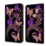 For Samsung Galaxy S9+ Crystal 3D Shockproof Protective Leather Phone Case(Purple Flower Butterfly)