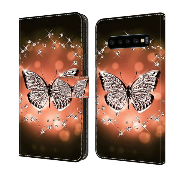 For Samsung Galaxy S10 Crystal 3D Shockproof Protective Leather Phone Case(Crystal Butterfly)