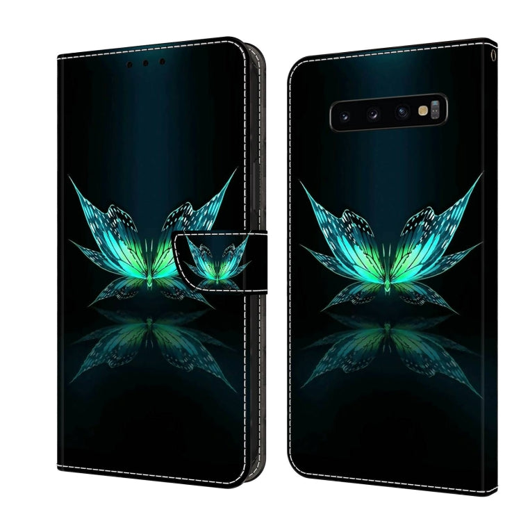 For Samsung Galaxy S10+ Crystal 3D Shockproof Protective Leather Phone Case(Reflection Dutterfly)