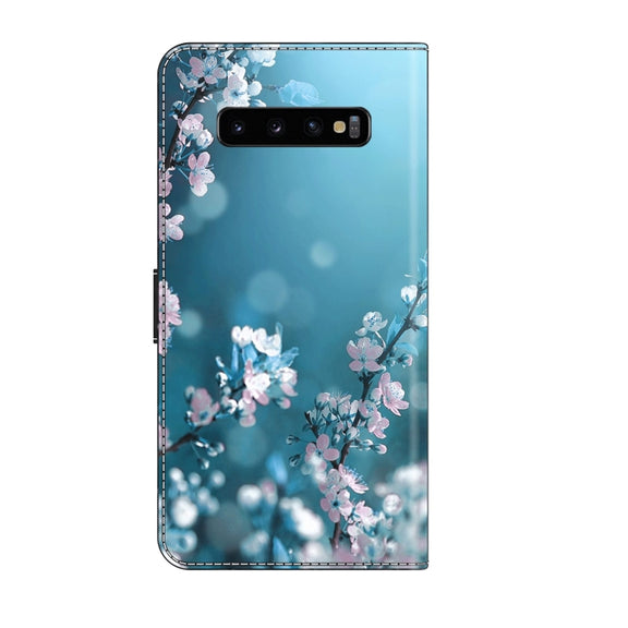 For Samsung Galaxy S10+ Crystal 3D Shockproof Protective Leather Phone Case(Plum Flower)