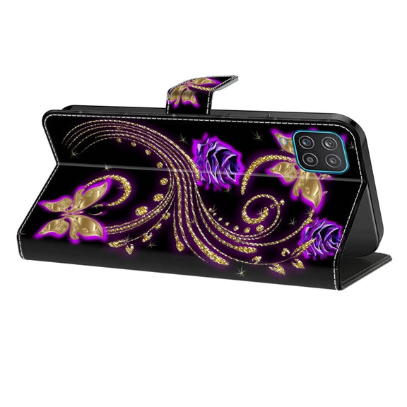 For Samsung Galaxy S10e Crystal 3D Shockproof Protective Leather Phone Case(Purple Flower Butterfly)