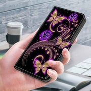 For Samsung Galaxy S10e Crystal 3D Shockproof Protective Leather Phone Case(Purple Flower Butterfly)