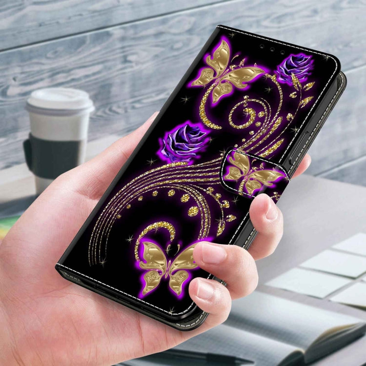 For Samsung Galaxy S10e Crystal 3D Shockproof Protective Leather Phone Case(Purple Flower Butterfly)
