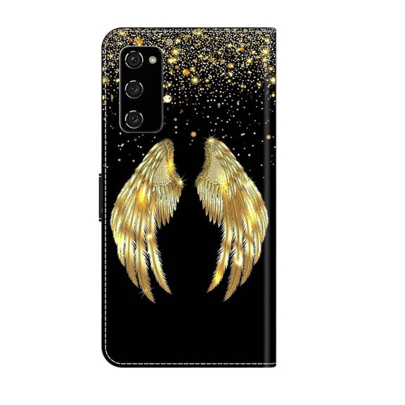 For Samsung Galaxy S20 FE Crystal 3D Shockproof Protective Leather Phone Case(Golden Wings)