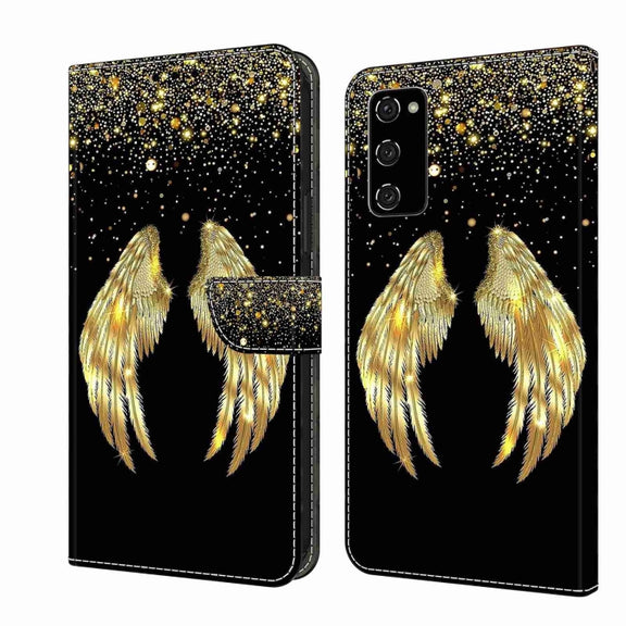 For Samsung Galaxy S20 FE Crystal 3D Shockproof Protective Leather Phone Case(Golden Wings)