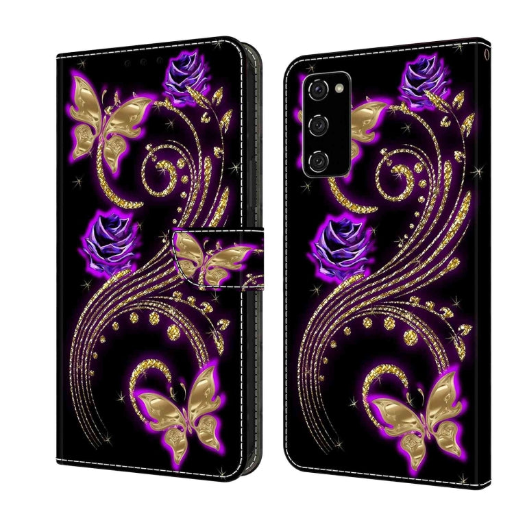 For Samsung Galaxy S20 FE Crystal 3D Shockproof Protective Leather Phone Case(Purple Flower Butterfly)