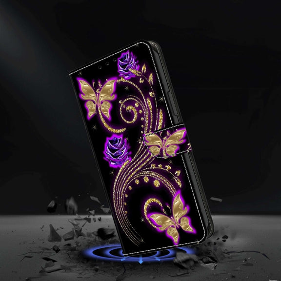 For Samsung Galaxy S20 FE Crystal 3D Shockproof Protective Leather Phone Case(Purple Flower Butterfly)