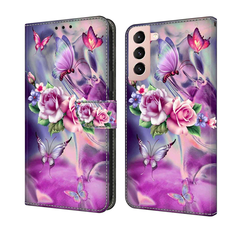 For Samsung Galaxy S21 Crystal 3D Shockproof Protective Leather Phone Case(Butterfly)