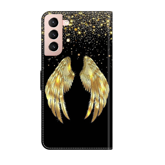 For Samsung Galaxy S21 Crystal 3D Shockproof Protective Leather Phone Case(Golden Wings)
