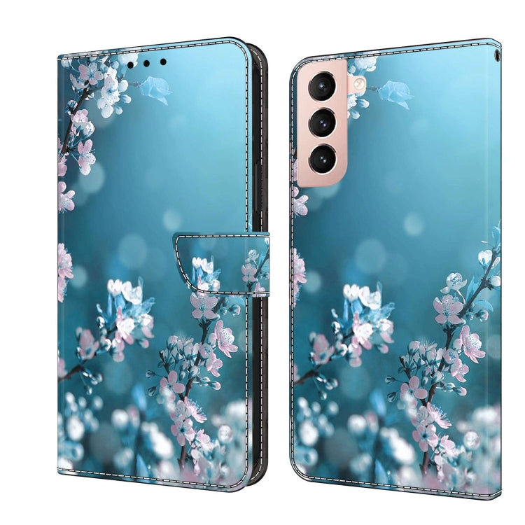 For Samsung Galaxy S21 Crystal 3D Shockproof Protective Leather Phone Case(Plum Flower)