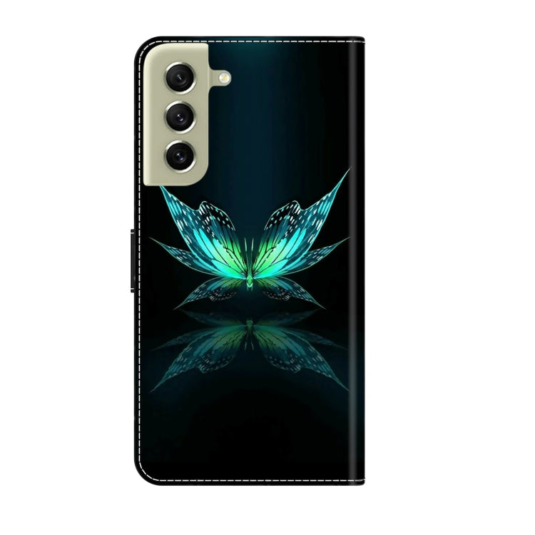 For Samsung Galaxy S21 FE 5G Crystal 3D Shockproof Protective Leather Phone Case(Reflection Dutterfly)