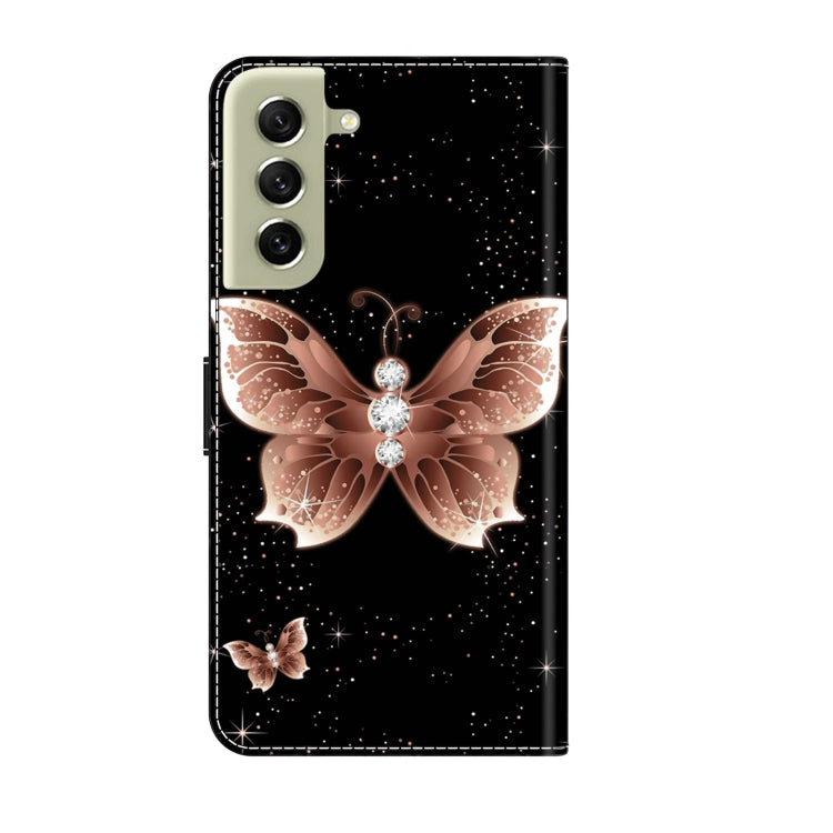 For Samsung Galaxy S21 FE 5G Crystal 3D Shockproof Protective Leather Phone Case(Pink Diamond Butterfly)