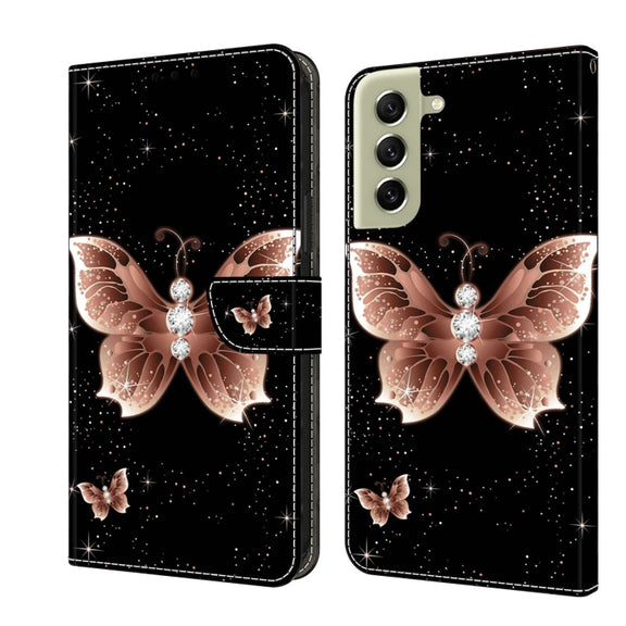 For Samsung Galaxy S21 FE 5G Crystal 3D Shockproof Protective Leather Phone Case(Pink Diamond Butterfly)