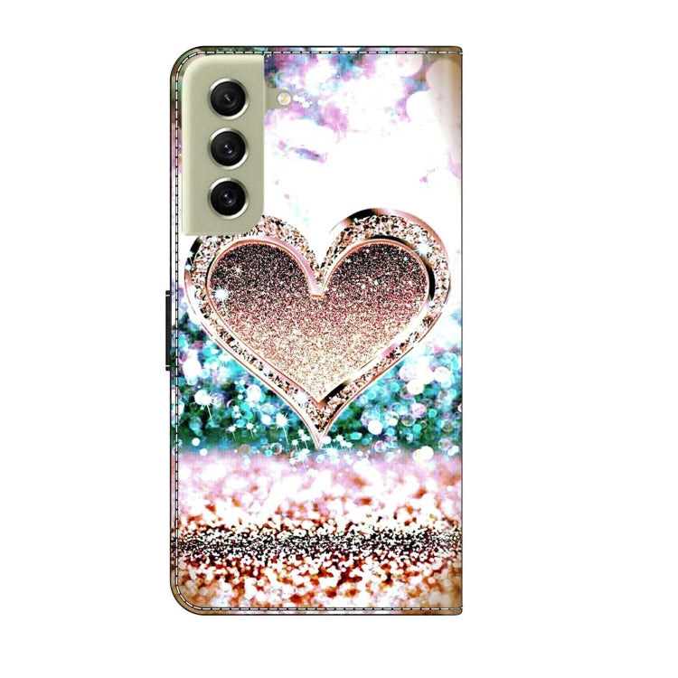 For Samsung Galaxy S21 FE 5G Crystal 3D Shockproof Protective Leather Phone Case(Pink Diamond Heart)