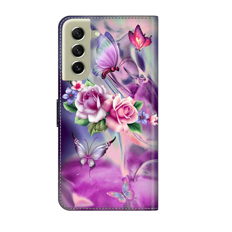 For Samsung Galaxy S21 FE 5G Crystal 3D Shockproof Protective Leather Phone Case(Butterfly)