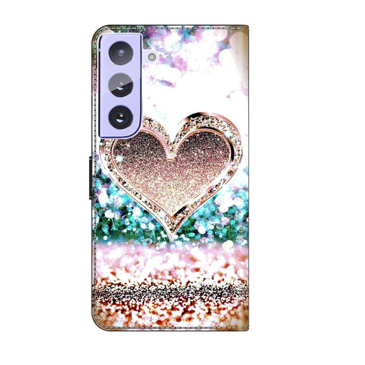 For Samsung Galaxy S21+ Crystal 3D Shockproof Protective Leather Phone Case(Pink Diamond Heart)