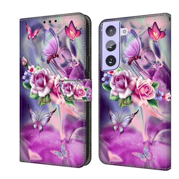 For Samsung Galaxy S21+ Crystal 3D Shockproof Protective Leather Phone Case(Butterfly)