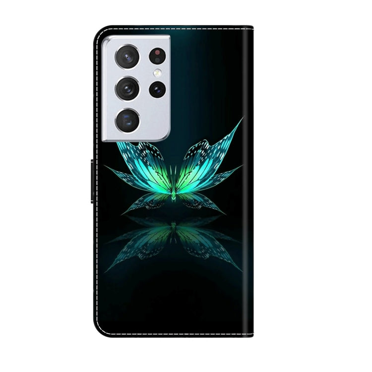 For Samsung Galaxy S21 Ultra Crystal 3D Shockproof Protective Leather Phone Case(Reflection Dutterfly)