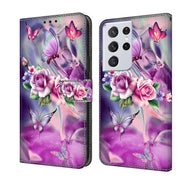 For Samsung Galaxy S21 Ultra Crystal 3D Shockproof Protective Leather Phone Case(Butterfly)