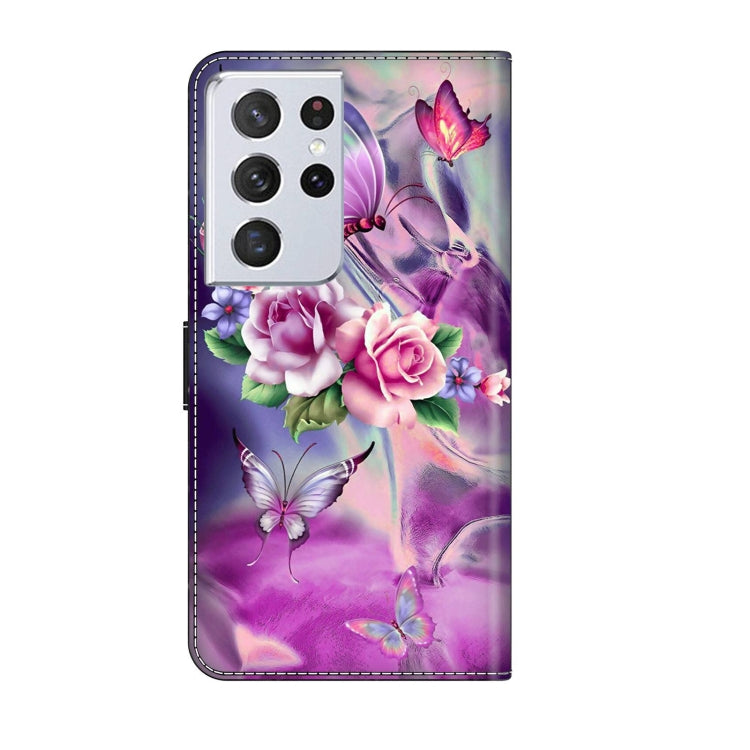 For Samsung Galaxy S21 Ultra Crystal 3D Shockproof Protective Leather Phone Case(Butterfly)