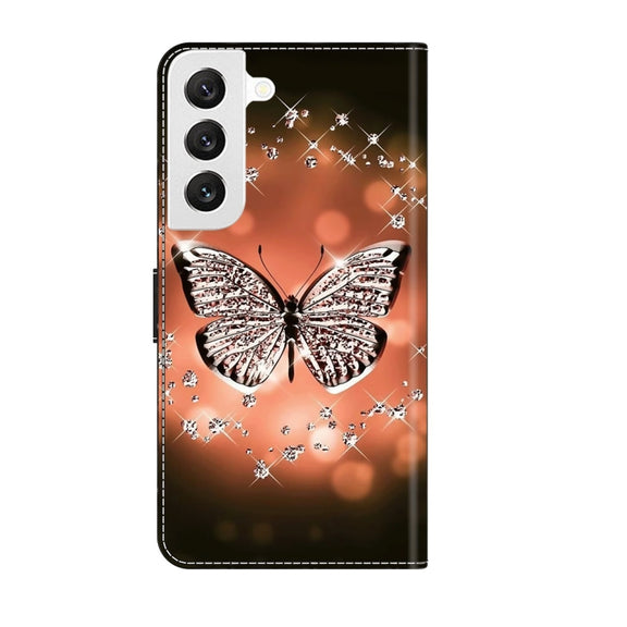 For Samsung Galaxy S22 Crystal 3D Shockproof Protective Leather Phone Case(Crystal Butterfly)
