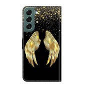 For Samsung Galaxy S22+ Crystal 3D Shockproof Protective Leather Phone Case(Golden Wings)